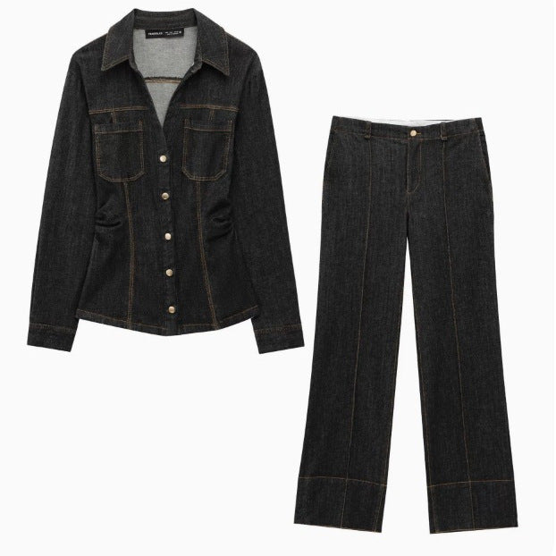 Dam 600+ Tailored Denimjacka med Chest Fickor och Shape-Enhancing Darts
