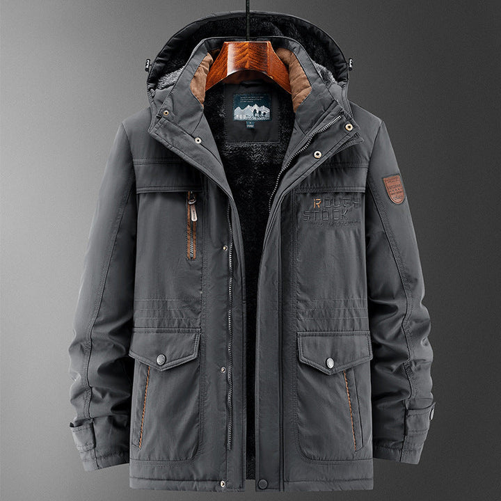 Herr Robust Vadderad Fält Parka med Teddyfoder, Huva, och Multi-Functional Fickor