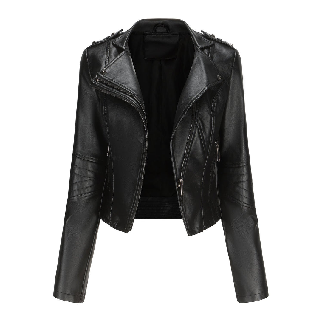 Dam Stilren Biker Jacka med Asymmetrical Dragkedja och Detail Sömmar