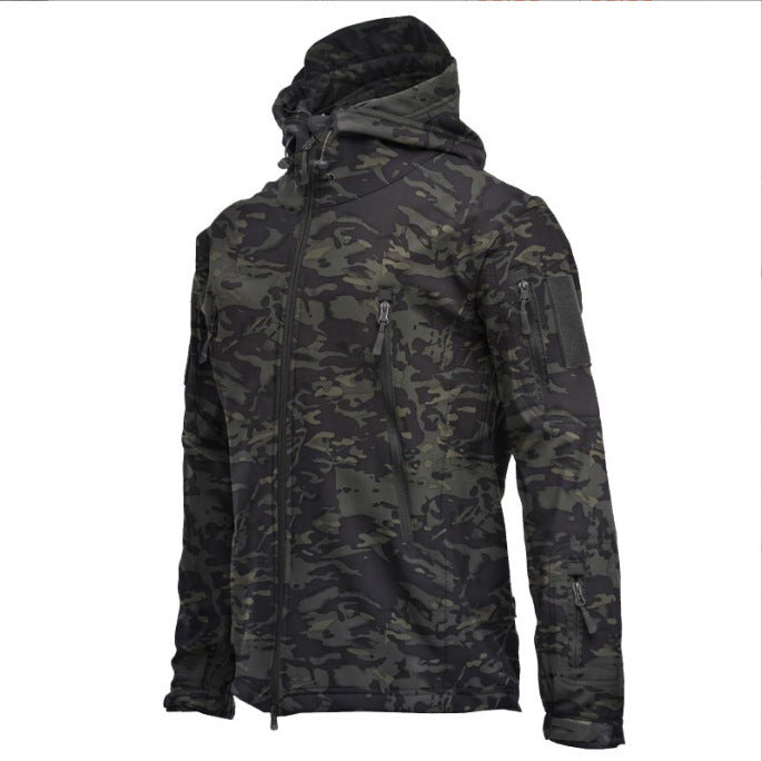 Herr Tactical Softshelljacka med Huva, Kamouflage Mönster och Flera Dragkedjefickor