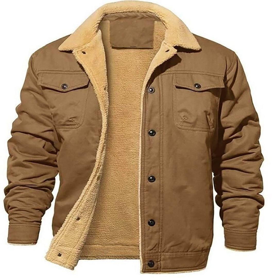 Herr Vadderad Sherpa Canvas Jacka med Knapp Slå och Bröstfickor