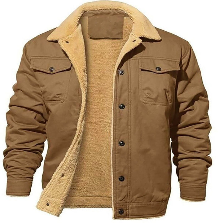 Herr Vadderad Sherpa Canvas Jacka med Knapp Slå och Bröstfickor