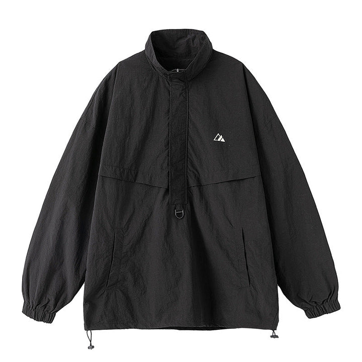 Unisex Oversize Anorak med Half Dragkedja, Stå Krage, Kangaroo Ficka och Drawstring