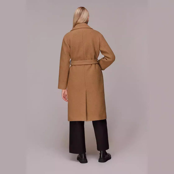 Dam Midi-Length ullblandning lång kappa med Minimal Shawl krage och Relaxed silhuett
