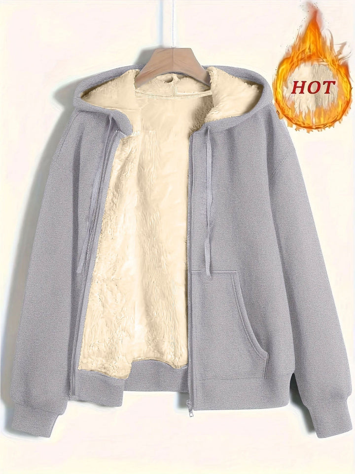 Dam Cozy Fleece Jacka med Dragkedja och Huva