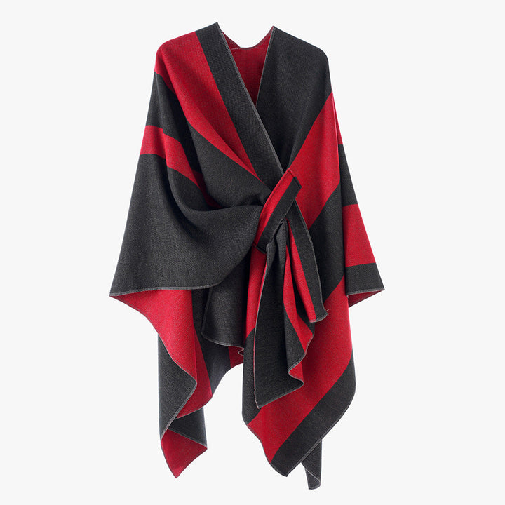 Dam Wrap Cape med bred Stripe mönster och Ties