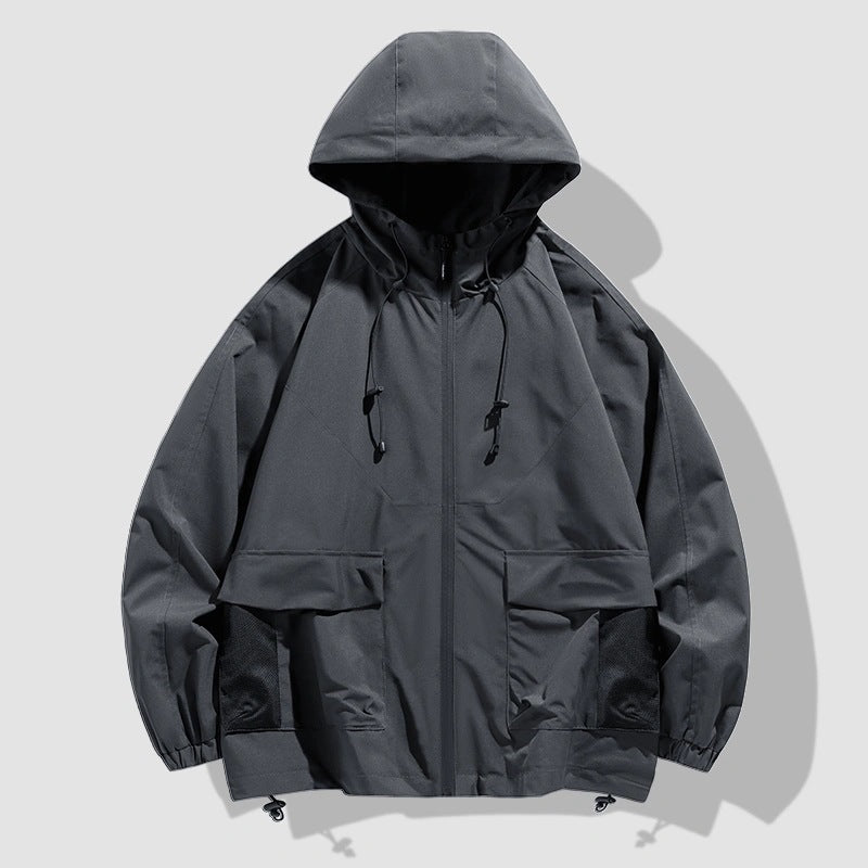 Herr Oversize Utility Softshelljacka med Huva, Patches och Justerbar Fåll