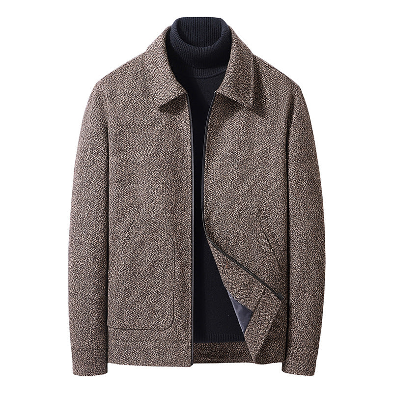Herr Ull Blandning Short Jacka med Skjorta Krage och Finely Texturerad Tweed Look