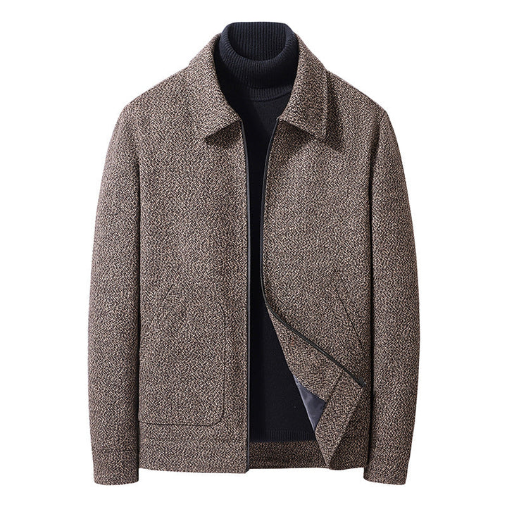 Herr Ull Blandning Short Jacka med Skjorta Krage och Finely Texturerad Tweed Look