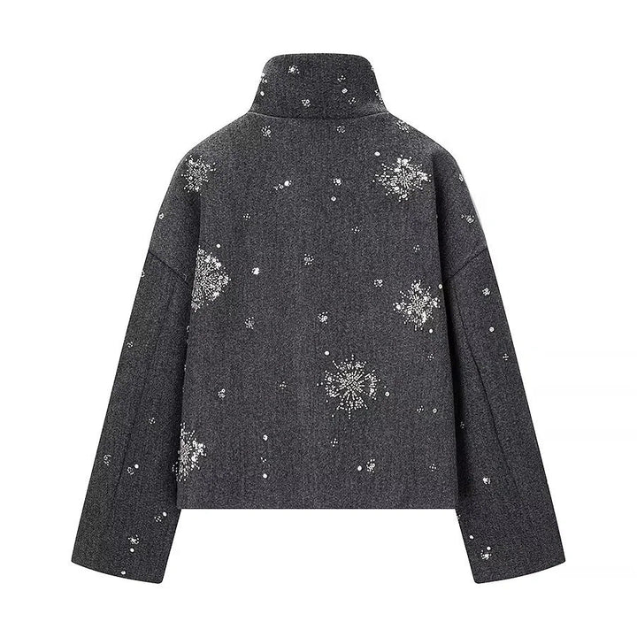 Dam boxy kort jacka med high ståkrage och sparkling bead och sequin embroidery