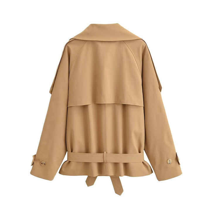 Dam Kort Double-Breasted Trenchcoat med Peplum och Ties