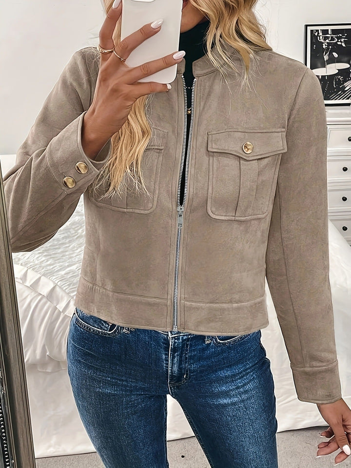 Dam Fashion kort jacka tillverkad av mocka