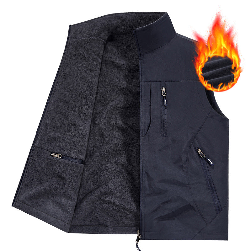 Herr Thermo Fleece Utomhus Väst med Warming Teddyfoder, Vindskyddande Yttre Lager och Multifunctional Zip Fickor
