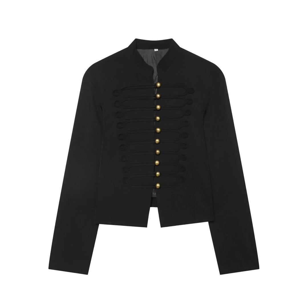 Dam Military Inspired Kort Jacka med Stå Krage och Dekorativ Cord Braid