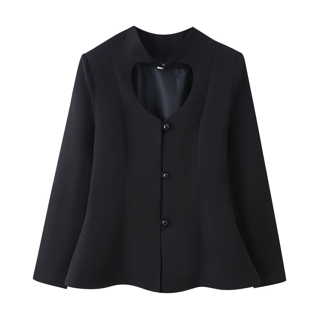 Dam Kort Tailored Jacka med Heart-Shaped Skärning-Out och Peplum