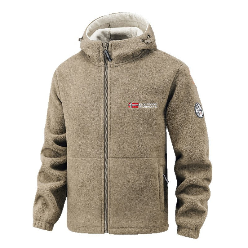 Herr Värmande Fleece Luvtröja Jacka med Termisk Foder, Zippered Fickor och Elastiska Muddar