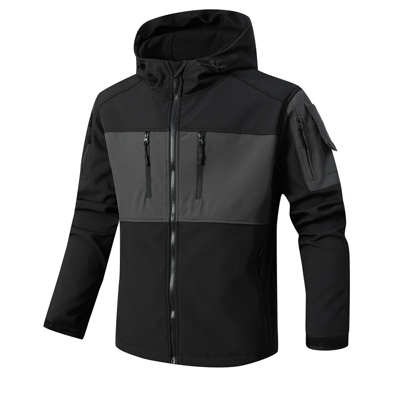 Herr softshell taktisk Jacka med fleecefoder, Huva och flerafunktionell Fickor