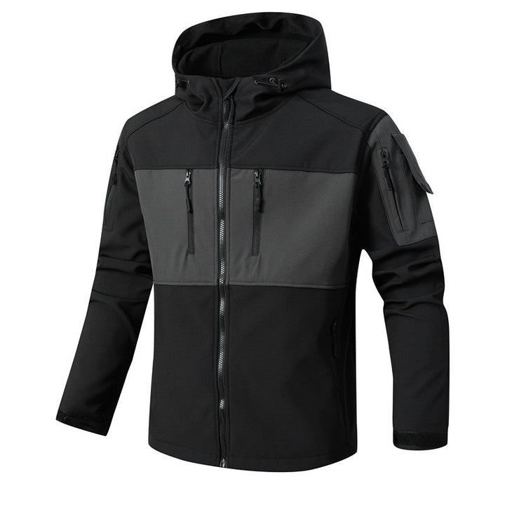 Herr softshell taktisk Jacka med fleecefoder, Huva och flerafunktionell Fickor