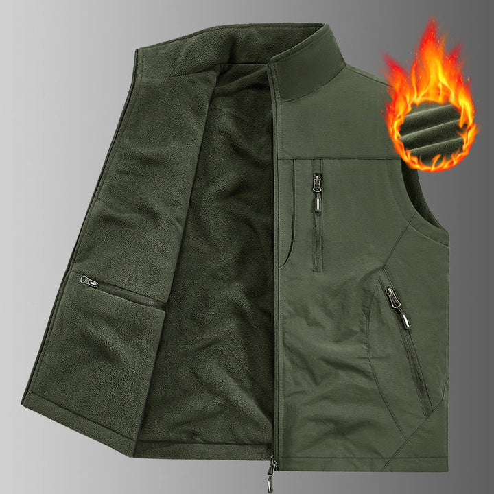Herr Thermo Fleece Utomhus Väst med Warming Teddyfoder, Vindskyddande Yttre Lager och Multifunctional Zip Fickor