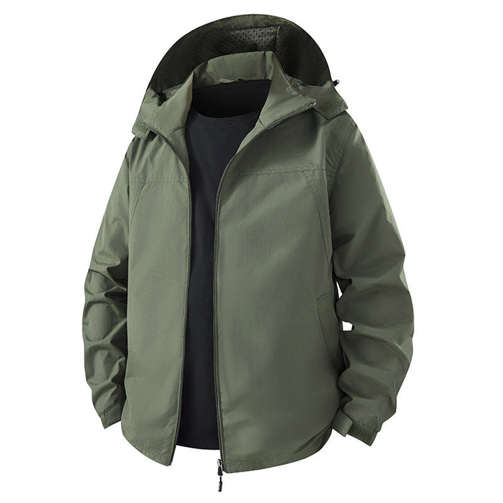 Herr Lätt Water-Repellent med Huva Shell Jacka med Andningsbar Mesh Foder och Adjustable Fåll
