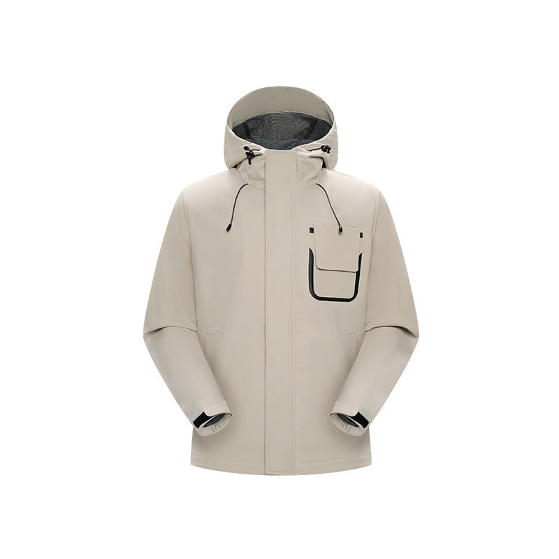Herr Teknisk Funktionell Jacka med Huva, Vattenavvisande Softshell och Bröst Lock Ficka