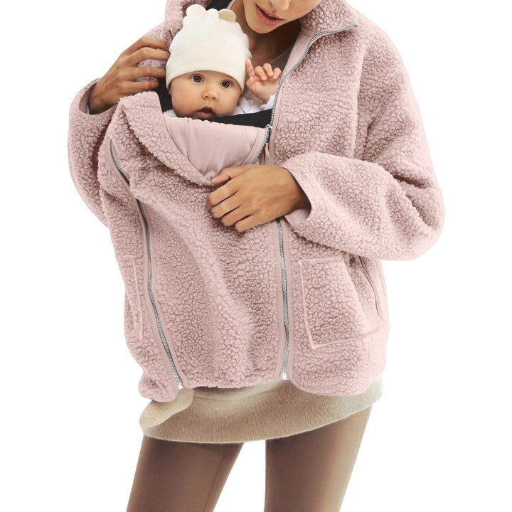 Dam oversized teddy fleecejacka med ståkrage och full-length dragkedja