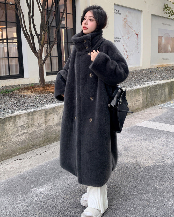 | Collars Double Breasted Fusk Mink Päls lång kappa