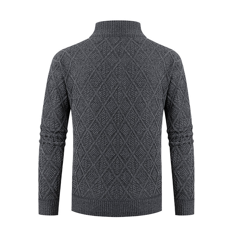 Herr Stickad Dragkedja Jacka med Diamant Jacquard, Standing Krage och Tvåvägsdragkedja