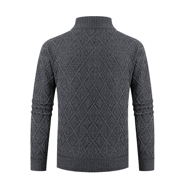 Herr Stickad Dragkedja Jacka med Diamant Jacquard, Standing Krage och Tvåvägsdragkedja