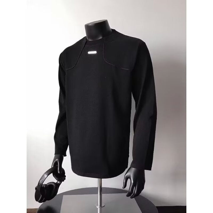 Herr Lång-Sleeved Urban College-Tröja med Textured Axel Yoke och Ståkrage