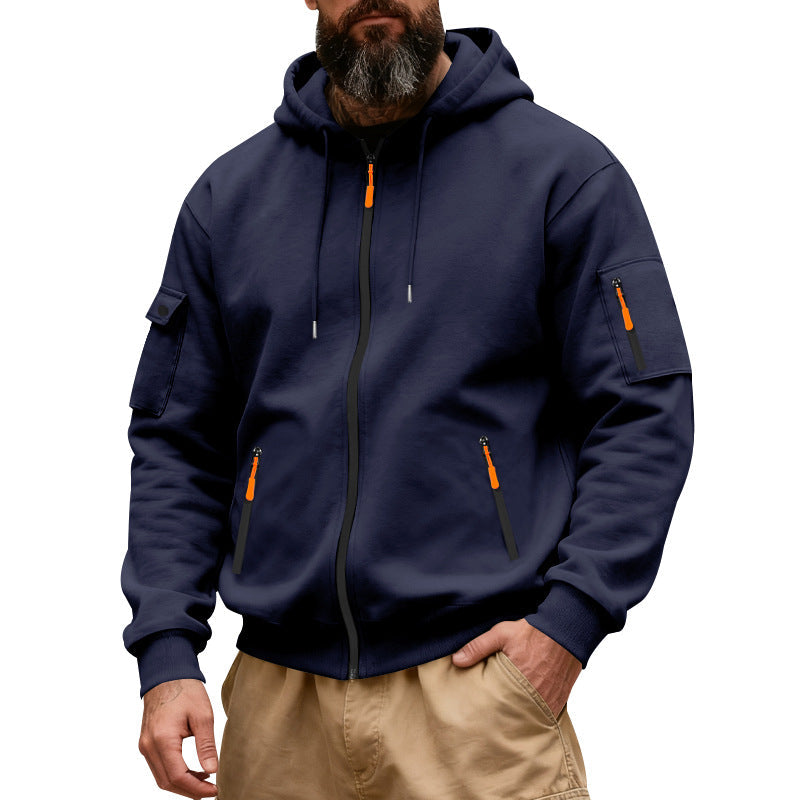 Herr Funktionell Luvtröja Sweat Jacka med Hel Dragkedja och Ärmficka