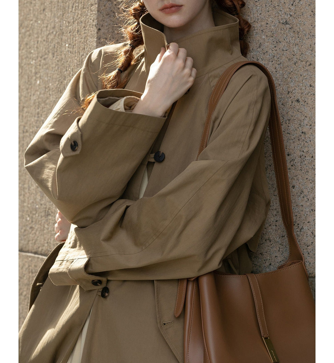 Dam lätt oversize trenchcoat med hög ståkrage, justerbar muddar &amp; Tied bälte