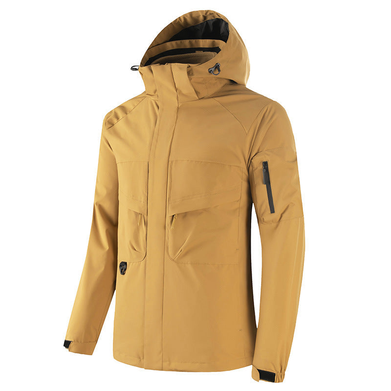Herr Vattentät Softshell Utomhus Jacka med Welded Sömmar, Tactical Bröstfickor och Justerbar Huva