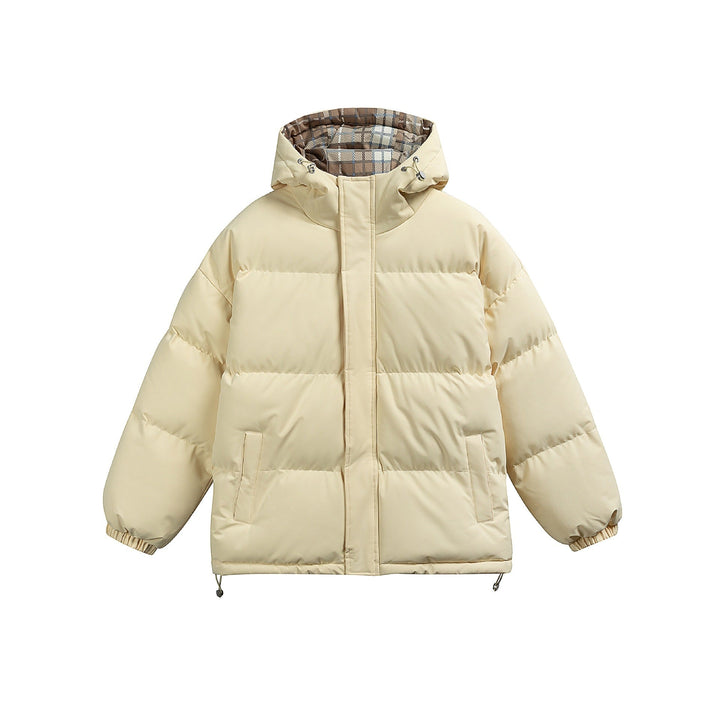 Dam Vadderad Oversized Quiltad Jacka med Huva, Hög Krage och Rutig Foder