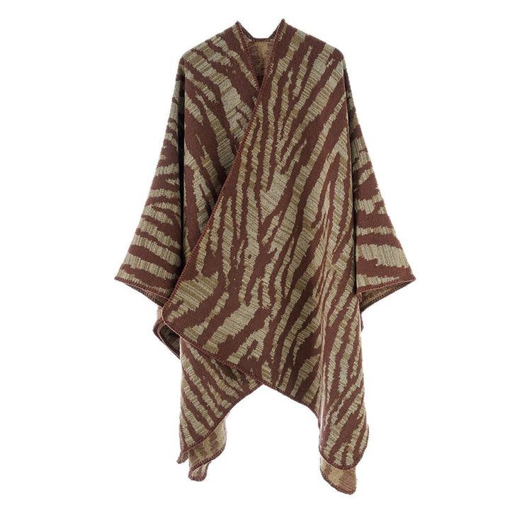 Dam Rectangular Ruana-Overlay med Extravagant Animal-Jacquard och Open Draping