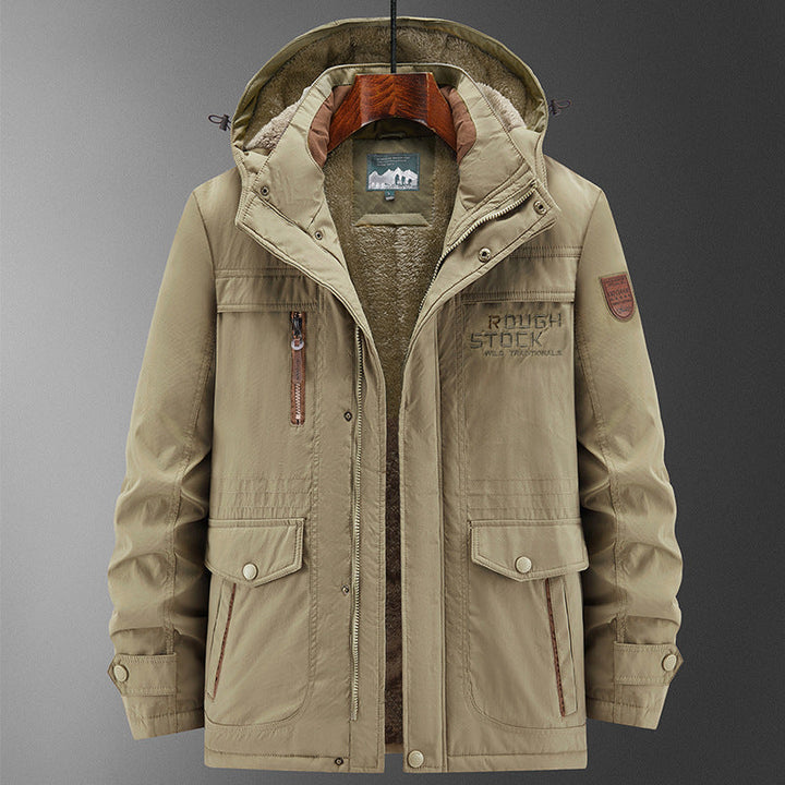 Herr Robust Vadderad Fält Parka med Teddyfoder, Huva, och Multi-Functional Fickor