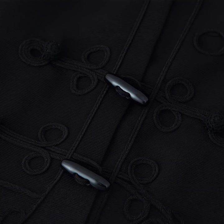 Dam Kort Jacka med Frog Closures och Stå Krage