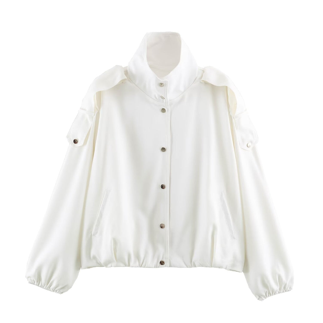 Dam oversize Blouson jacka med Funnel krage, dold tryckknappar, och ärm Patches