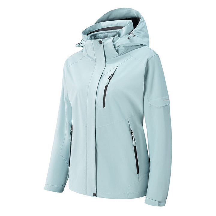 Herr Vattentät Three-Layer Softshell Utomhus Jacka med Justerbar Huva och Welded Dragkedjor