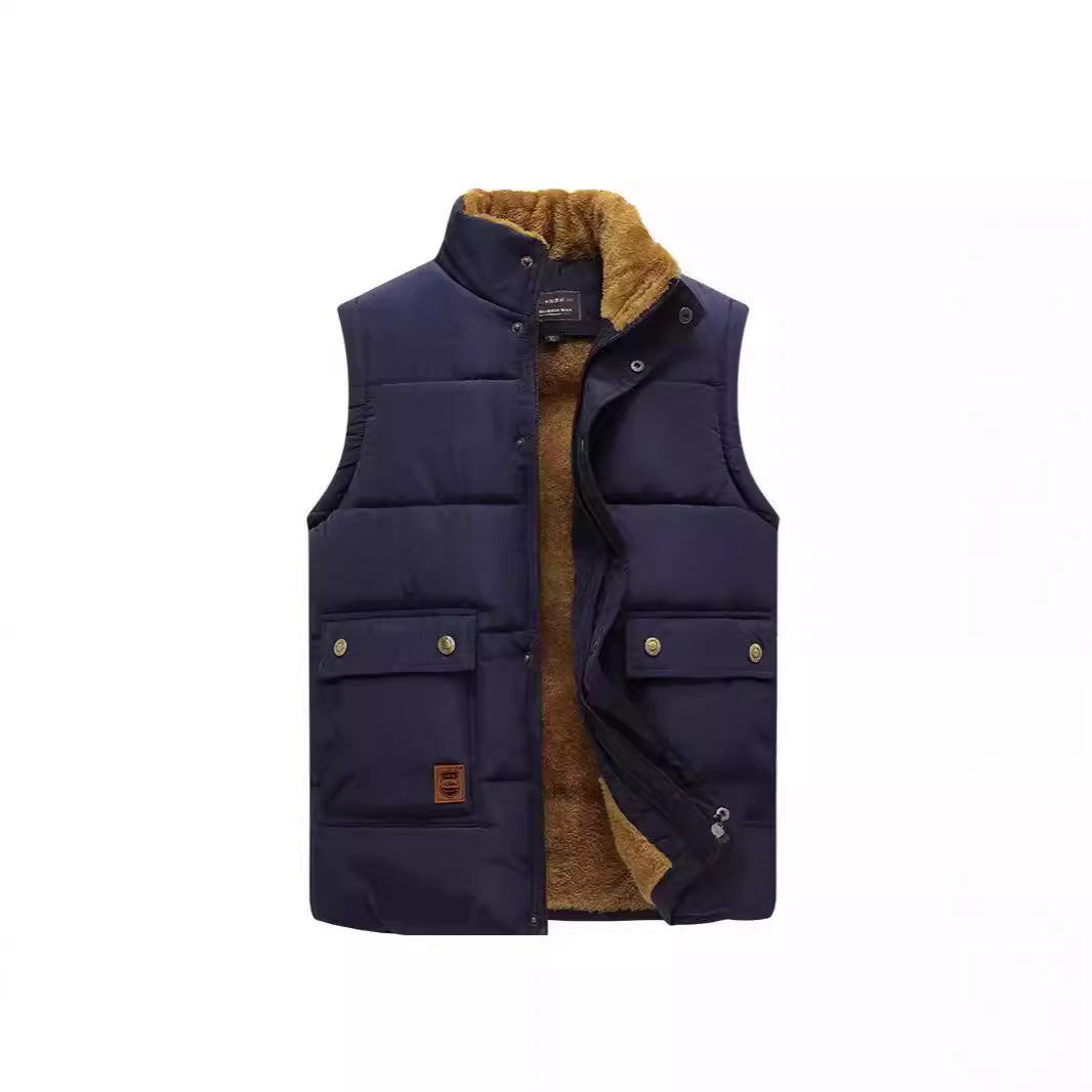 Herr Sleeveless Thermo Quiltad Väst med Cozy Teddy Inre Foder och Utanpåfickor