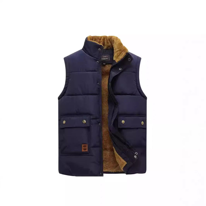 Herr Sleeveless Thermo Quiltad Väst med Cozy Teddy Inre Foder och Utanpåfickor