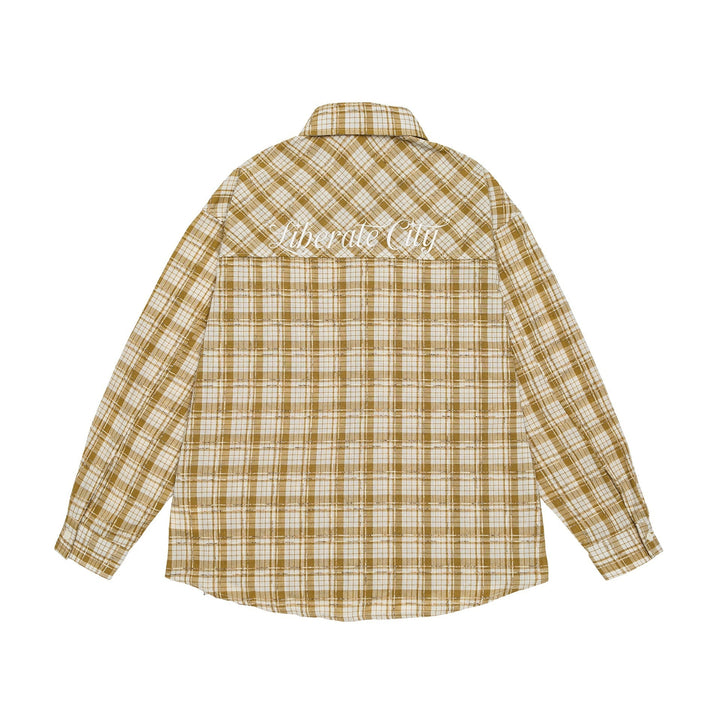 Unisex Oversized Skjorta Jacka i Rutig Bomull Look med Rounded Fåll och Breast Ficka