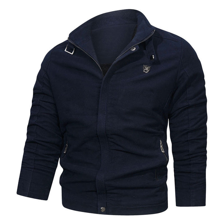 Herr Smal Passform Canvas Bomber med Hög Krage, Buckle Accent och Dold Dragkedja Knapplist