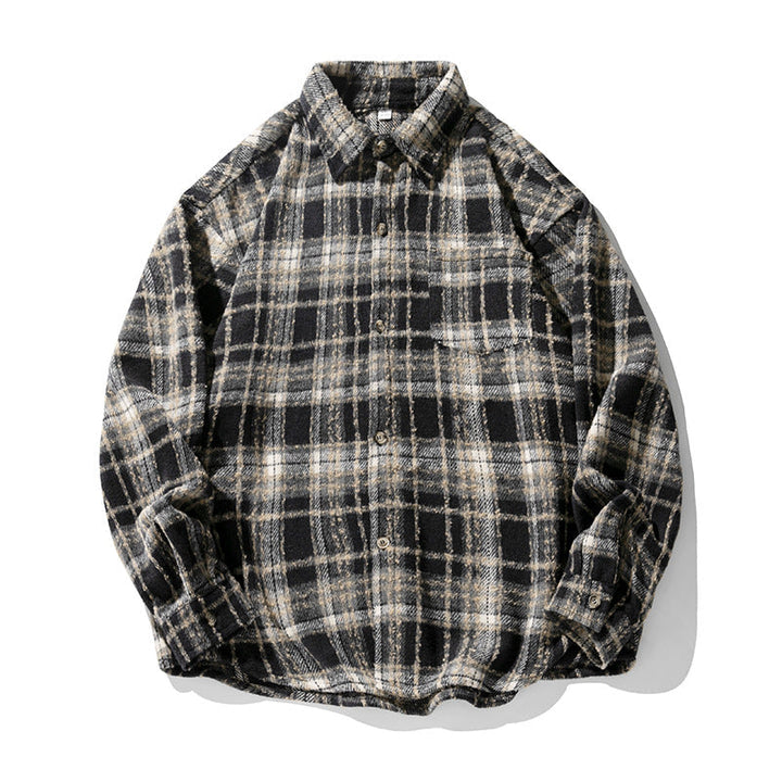 Unisex Skjortjacka i Ull Fleece Check Mönster med Boxig Skärning och Patch Chest Ficka