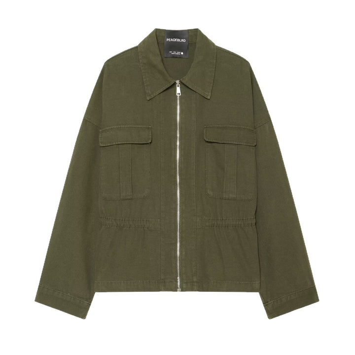 Dam Kort Utilityjacka med Dragkedja, Patch Chest Fickor och Waist Drawstring