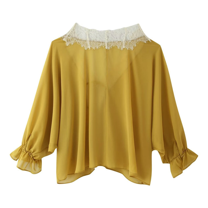 Dam lätt chiffong Kimono med Lace Trim och knytband