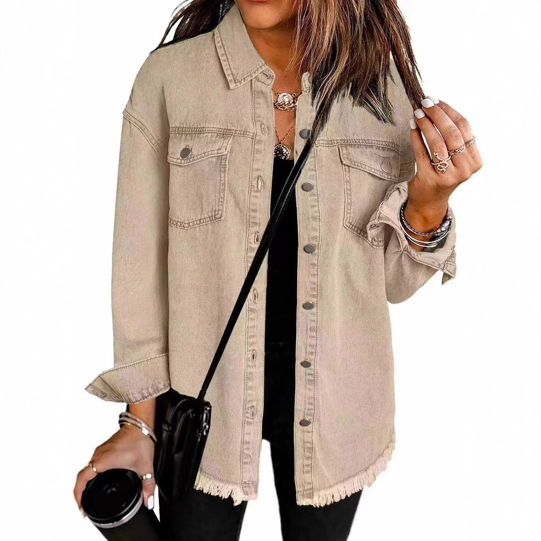 Dam oversize denim skjortjacka med Fringe fåll