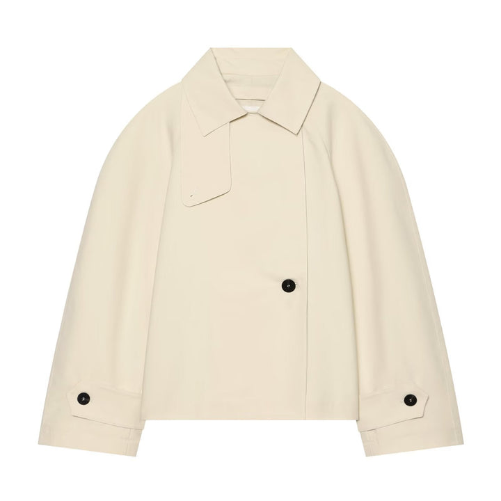 Dam Kort Boxig Trenchcoat med Oversize Skjort Krage och Cuff Straps