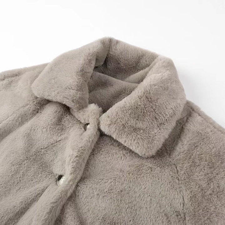 Dam kort skärning teddy fleecejacka med skjortkrage, dold knappslå och sidofickor