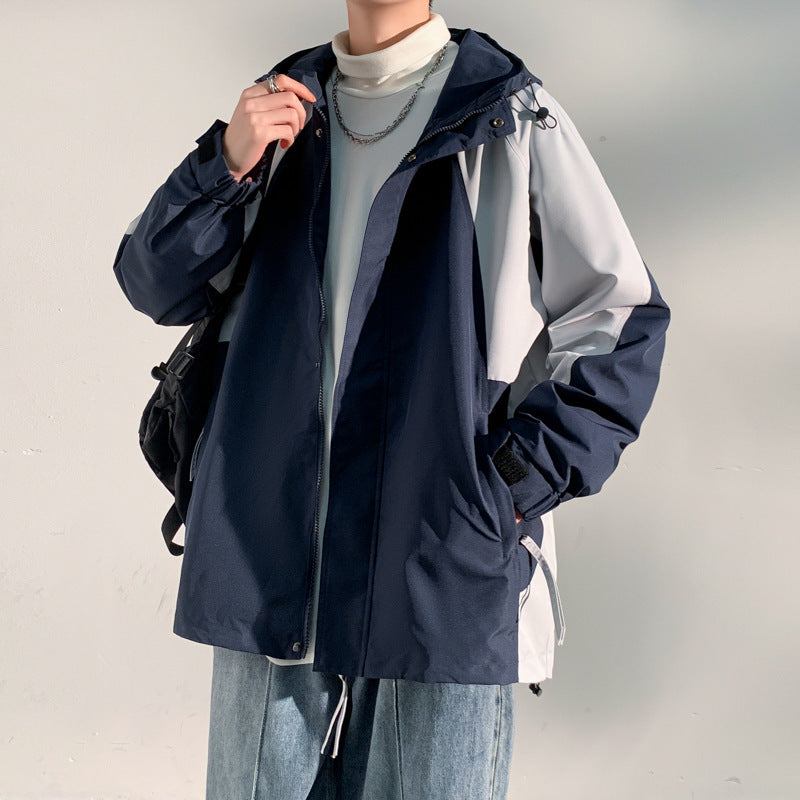 Herr two-lager softshell overlay jacka med huva, vind och vatten avvisande membran och justerbar fåll